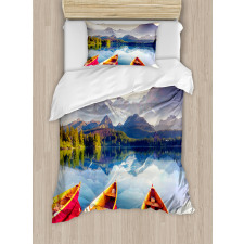 Mountains Shore Boats Duvet Cover Set