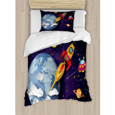 Rocket Earth Stars UFO Duvet Cover Set