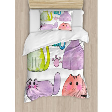 Cats in Watercolor Style Duvet Cover Set