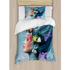 Woman Oceanic Hairstyle Duvet Cover Set