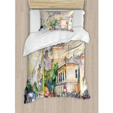 City Street Watercolors Duvet Cover Set