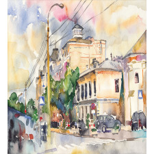 City Street Watercolors Duvet Cover Set