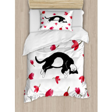 Cat Sleeping Tulips Duvet Cover Set