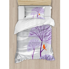 Purple Trees Snow Bird Duvet Cover Set