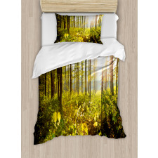Sun Rays Woods Foliage Duvet Cover Set