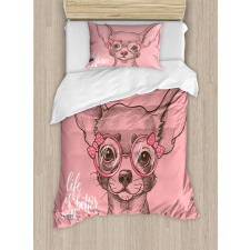 Girl Chihuahua Sketch Words Duvet Cover Set