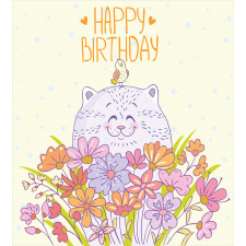 Happy Cat Bird Flowers Duvet Cover Set