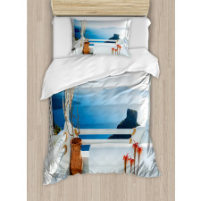 Sunset Santorini Island Duvet Cover Set