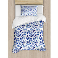 Modern Flowers Leaves Buds Duvet Cover Set