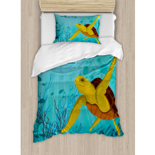 Cartoon Turtle Coral Duvet Cover Set