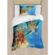 Exotic Turtle Coral Duvet Cover Set