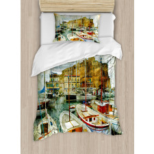 Boats in Naples Duvet Cover Set