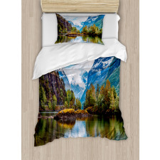 Snowy Norway Mountains Duvet Cover Set