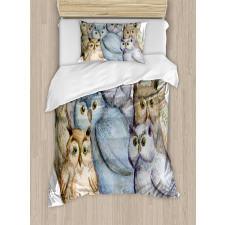 Owl Family Portrait Art Duvet Cover Set