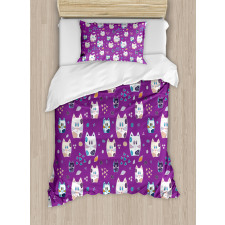 Doodle Cartoon Kittens Duvet Cover Set