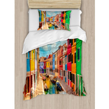 Colorful Buildings Boats Duvet Cover Set