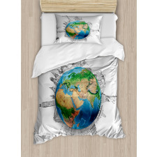 Realistic Globe Planet Duvet Cover Set