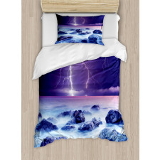 Stormy Sky Ocean Rocks Night Duvet Cover Set