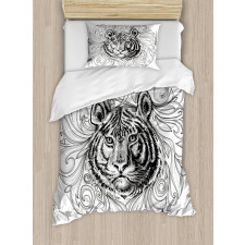 Monochrome Feline Leaves Duvet Cover Set