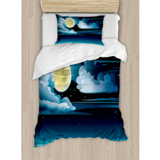 Clouds Full Moon Stars Duvet Cover Set