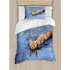 Fox Swimming in River Duvet Cover Set