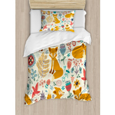 Foxes Ornate Flowers Birds Duvet Cover Set