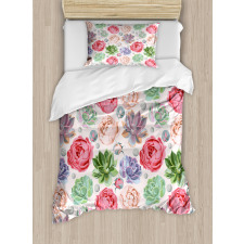 Peony Roses and Cactus Duvet Cover Set