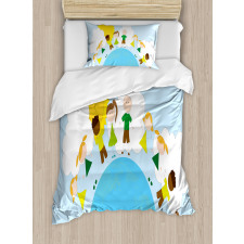 Smiling Kids on Planet Duvet Cover Set