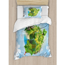 Cartoon Globe Greenery Duvet Cover Set