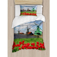 Red Color Tulips Field Duvet Cover Set