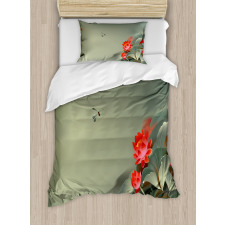 Lotus Blooms Hazy Tones Duvet Cover Set