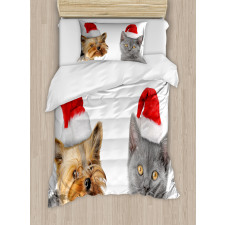 Cat Dog Xmas Hats Duvet Cover Set