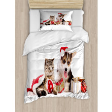 Dog Cat with Presents Duvet Cover Set