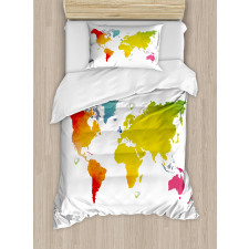 Continents World Watercolor Duvet Cover Set