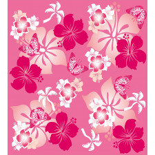 Pink Hibiscus Butterflies Duvet Cover Set