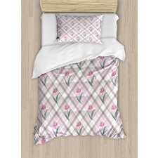 Diagonal Lines Floral Duvet Cover Set