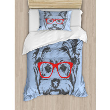 Fun Portrait Red Glasses Duvet Cover Set