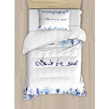 Blue Flowers Leaves Duvet Cover Set