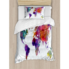 Colorful World Map Duvet Cover Set