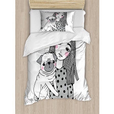 Girl Holding Her Pug Love Duvet Cover Set