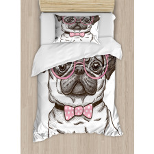 Pug with Bow Glasses Duvet Cover Set