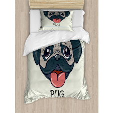 Cartoon Pug Caricature Duvet Cover Set