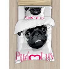 Pug Love Image Grey Duvet Cover Set