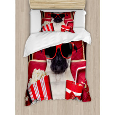 Dog Watching Movie Popcorn Duvet Cover Set