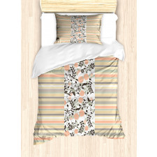 Floral Ornate and Stripes Duvet Cover Set