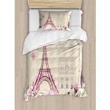 Floral Paris Eiffel Duvet Cover Set