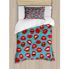 Retro Woman Red Lipstick Duvet Cover Set