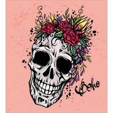 Skull Boho Floral Wreath Duvet Cover Set