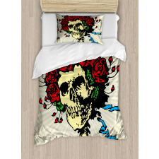 Skull in Red Flowers Crown Duvet Cover Set