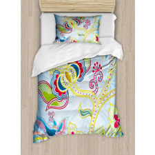 Colorful Floral Art Motif Duvet Cover Set